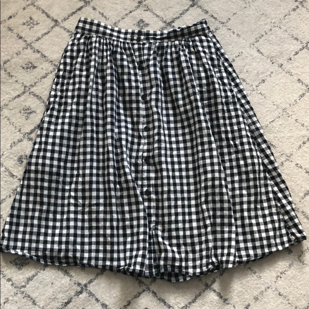 Black and white checkered button front midi skirt